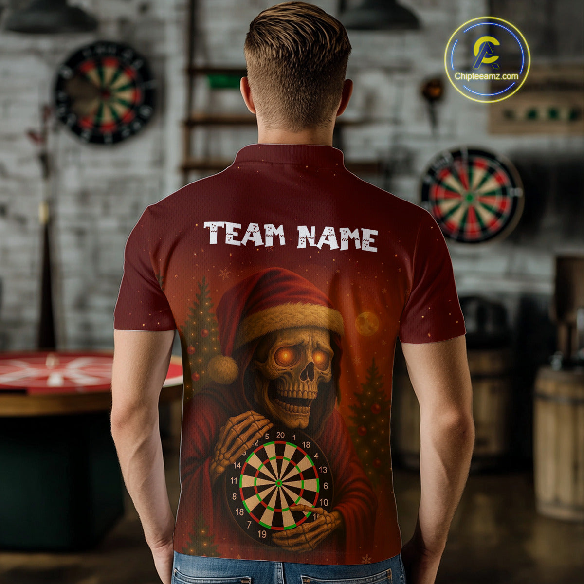 Custom Grim Reaper Dartboard Christmas Dart Polo Shirt For Men Xmas Dart Outfit Jersey NYN1451