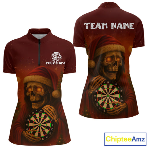 Custom Grim Reaper Dartboard Christmas Dart 1/4-Zip Shirt For Women Xmas Dart Outfit Jersey NYN1451