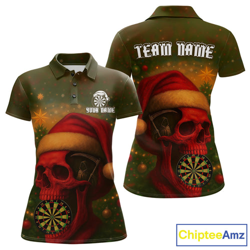 Custom Santa Skull Dartboard Christmas Dart Polo Shirt For Women Xmas Tree Dart Team Jersey NYN1454