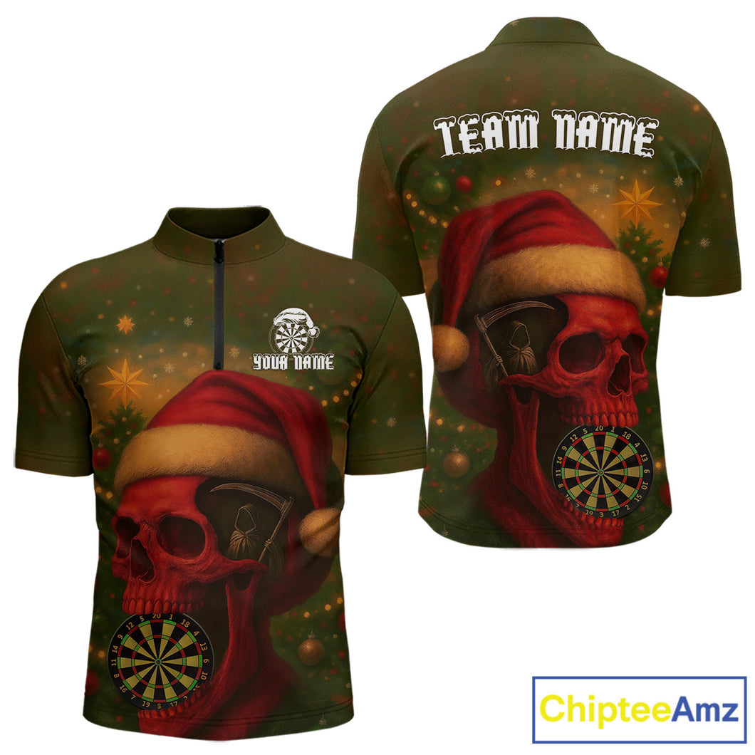 Custom Santa Skull Dartboard Christmas Dart 1/4-Zip Shirt For Men Xmas Tree Dart Team Jersey NYN1454