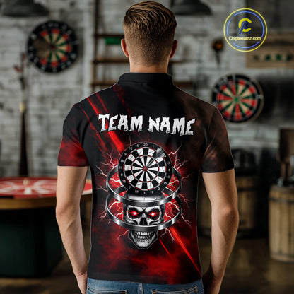 Custom Silver Skull Dartboard Lightning Red Dart Men Polo Jerseys Outfits Dart Shirt NYN1710