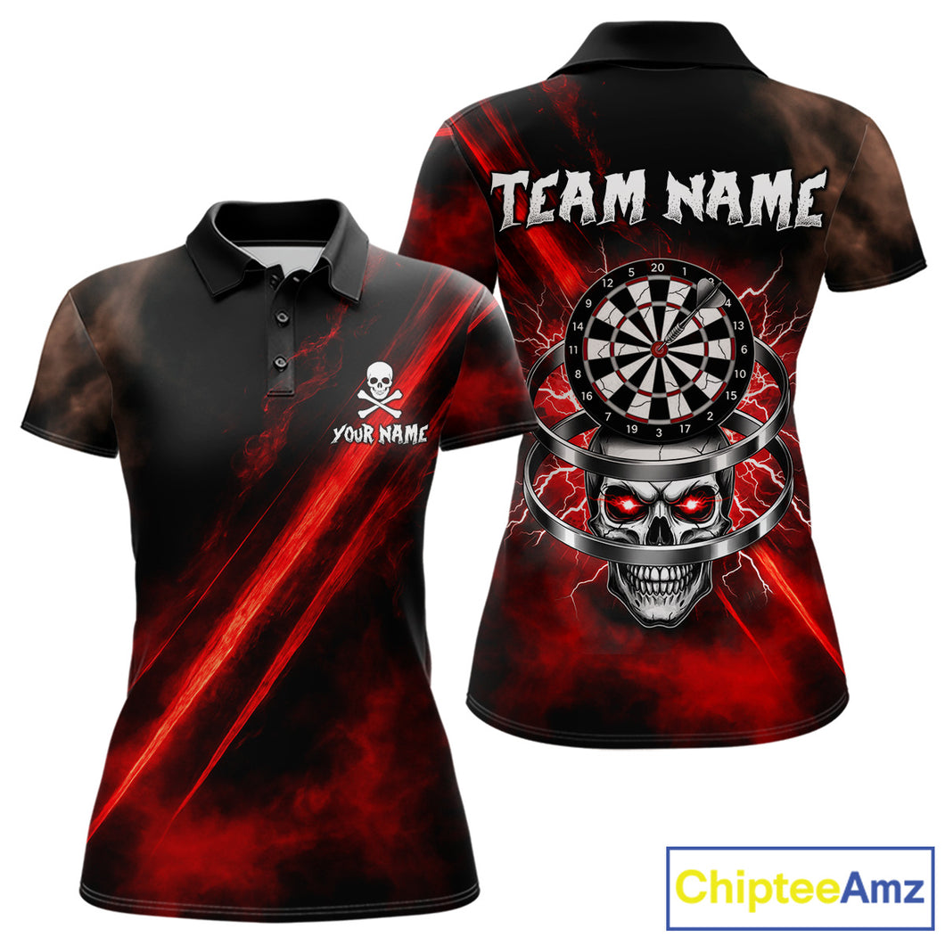Custom Silver Skull Dartboard Lightning Red Dart Women  Polo Jerseys Outfits Dart Shirt NYN1710