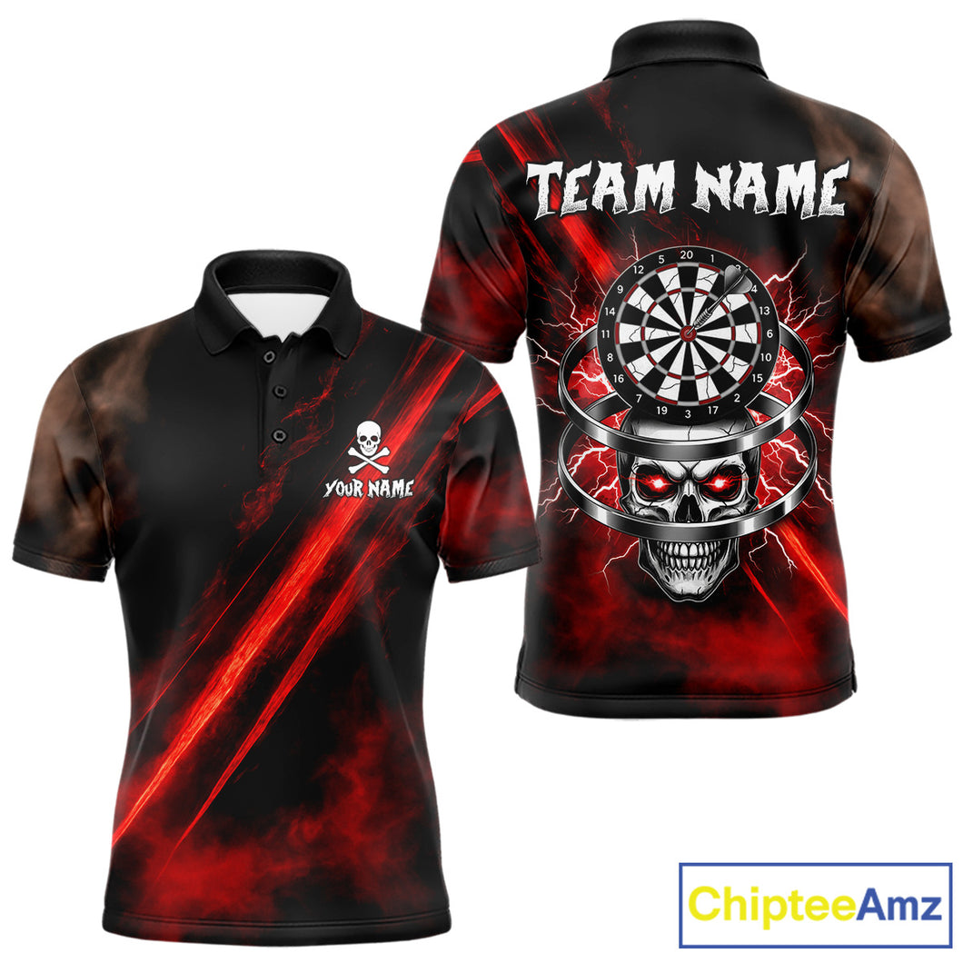 Custom Silver Skull Dartboard Lightning Red Dart Men Polo Jerseys Outfits Dart Shirt NYN1710
