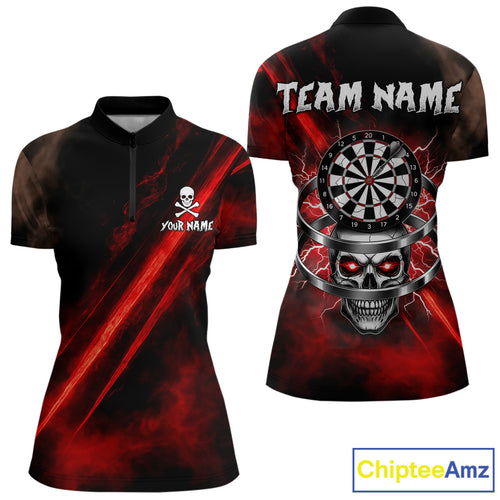 Custom Silver Skull Dartboard Lightning Red Dart Women 1/4-Zip Jerseys Outfits Dart Shirt NYN1710