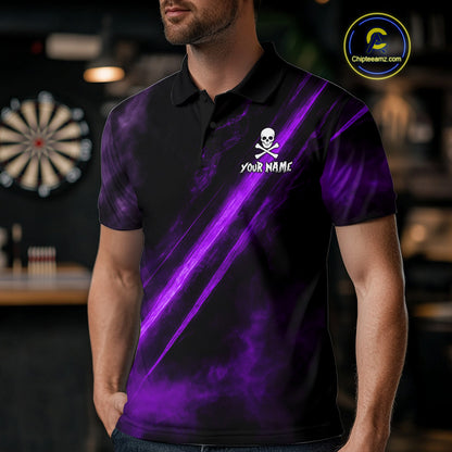 Custom Silver Skull Dartboard Lightning Purple Dart Men Polo Jerseys Outfits Dart Shirt NYN1711