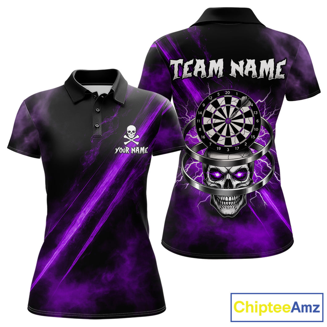Custom Silver Skull Dartboard Lightning Purple Dart Women Polo Jerseys Outfits Dart Shirt NYN1711