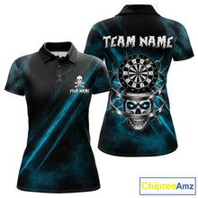 Load image into Gallery viewer, Custom Silver Skull Dartboard Lightning Turquoise Dart Women Polo Jerseys Outfits Dart Shirt NYN1712