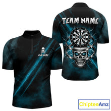 Load image into Gallery viewer, Custom Silver Skull Dartboard Lightning Turquoise Dart Men 1/4-Zip Jerseys Outfits Dart Shirt NYN1712