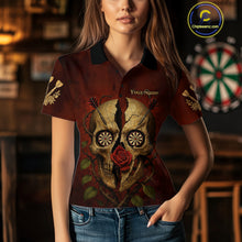 Load image into Gallery viewer, Custom Red Roses Cracked Skull Halloween Dart Polo Shirt For Women Grunge Dart Team Jersey NYN1475