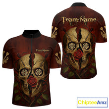 Load image into Gallery viewer, Custom Red Roses Cracked Skull Halloween Dart 1/4-Zip Shirt For Men Grunge Dart Team Jersey NYN1475