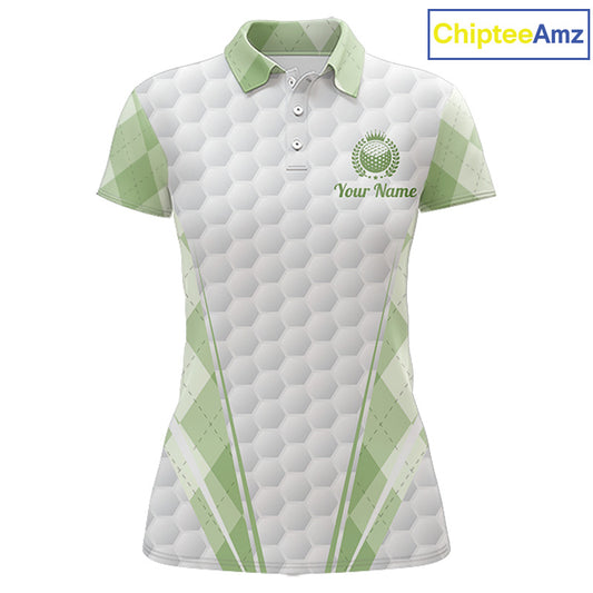Womens Golf Polo Shirt Argyle Pattern Golf Shirts For Womens Green Argyle And White Golf Ball Gifts NYN2906