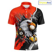 Load image into Gallery viewer, Black and orange claw 8 ball and 9 ball billiard polo shirt for men