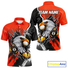 Load image into Gallery viewer, Black and orange claw 8 ball and 9 ball billiard polo shirt for men