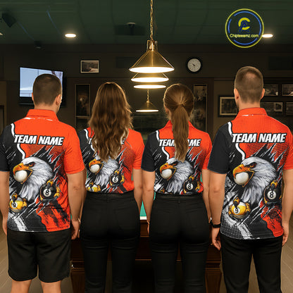 Black And Orange Claws 8 Ball & 9 Ball Women Polo Shirts Custom Eagle Billiard Team Apparel NYN3296