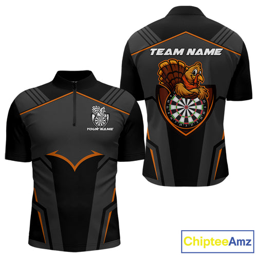 Custom Orange Turkey Autumn Funny Dart 1/4-Zip Shirt For Men Thanksgiving Dart Team Jersey NYN1498