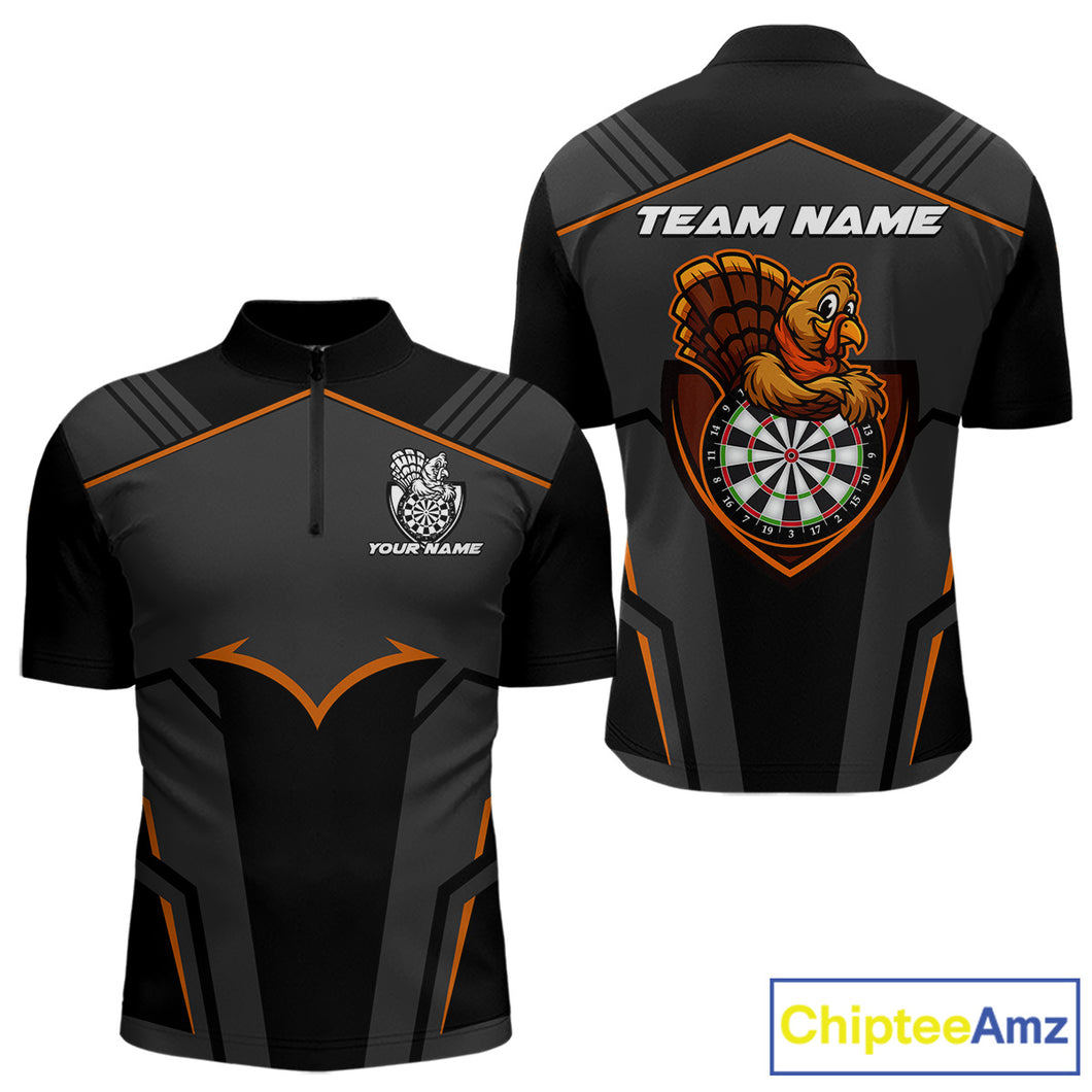 Custom Orange Turkey Autumn Funny Dart 1/4-Zip Shirt For Men Thanksgiving Dart Team Jersey NYN1498