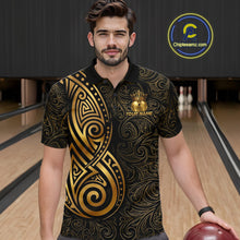 Load image into Gallery viewer, Black And Gold Crown Bowling Ball Polo &amp; 1/4-Zip Shirts For Men Custom Tribal Bowling Team Jerseys NYN3124