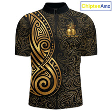 Load image into Gallery viewer, Black And Gold Crown Bowling Ball Polo &amp; 1/4-Zip Shirts For Men Custom Tribal Bowling Team Jerseys NYN3124