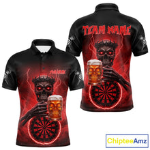 Load image into Gallery viewer, Custom Funny Skull And Beer Lightning Red Dartboard Dart Men Polo Jerseys Dart Team Shirts NYN1755
