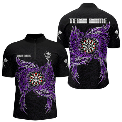 Purple Tribal Pattern Dartboard Darts Quarter-Zip Shirt For Men Custom Darts Team Jerseys NYN2551