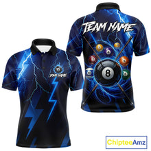 Load image into Gallery viewer, Thunder Lightning Billiard Ball Shirt For Men Custom Blue Flames 8 Ball Billiard Pool Jersey NYN3133