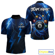 Load image into Gallery viewer, Thunder Lightning Billiard Ball Shirt For Men Custom Blue Flames 8 Ball Billiard Pool Jersey NYN3133