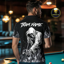 Load image into Gallery viewer, Grey Skeleton Play Pool Billiard Shirt For Men Custom Fire Flame Billiard Jersey, Billiards Gifts NYN3139