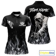 Load image into Gallery viewer, Grey Skeleton Play Pool Billiard Shirt For Women Custom Fire Flame Billiard Jersey, Billiards Gifts NYN3139