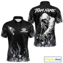 Load image into Gallery viewer, Grey Skeleton Play Pool Billiard Shirt For Men Custom Fire Flame Billiard Jersey, Billiards Gifts NYN3139