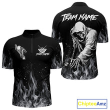 Load image into Gallery viewer, Grey Skeleton Play Pool Billiard Shirt For Men Custom Fire Flame Billiard Jersey, Billiards Gifts NYN3139