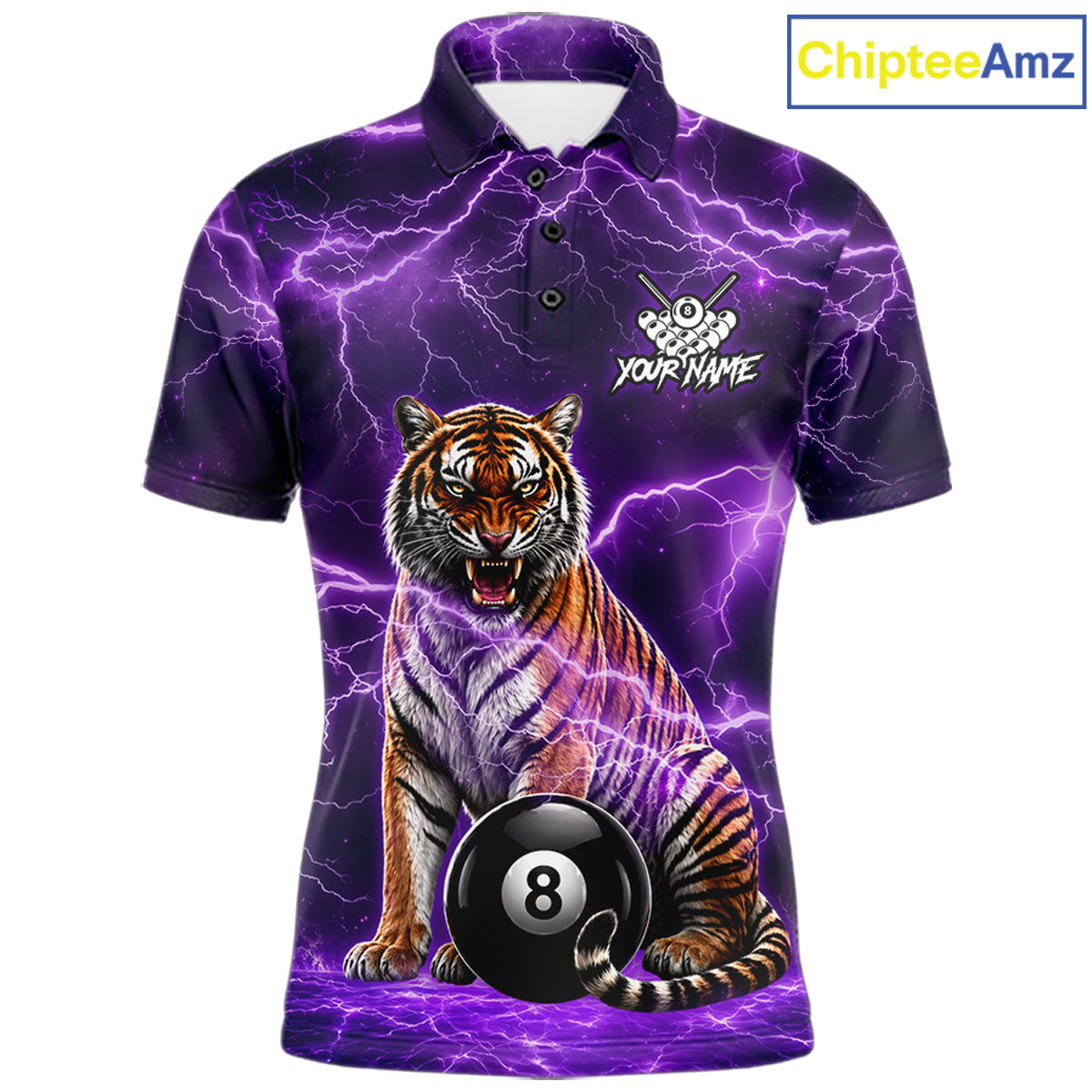 Thunder Purple Funny Tiger 8 Ball Billiard Pool Shirt For Men Custom Billiard Team Attire NYN3140