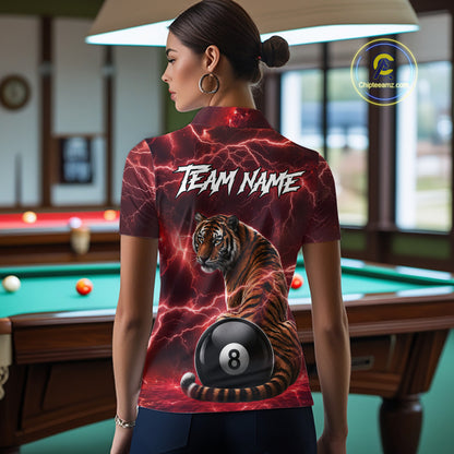 Thunder Red Funny Tiger 8 Ball Billiard Pool Shirt For Women Custom Billiard Team Attire NYN3141