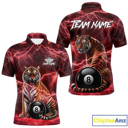 Thunder Red Funny Tiger 8 Ball Billiard Pool Shirt For Men Custom Billiard Team Attire NYN3141