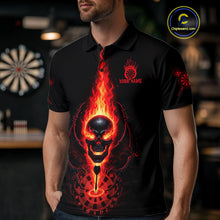 Load image into Gallery viewer, Skeleton Fire Flame Dartboard Custom Mens Polo Dart Shirt Red Skull Dart Jerseys NYN1769