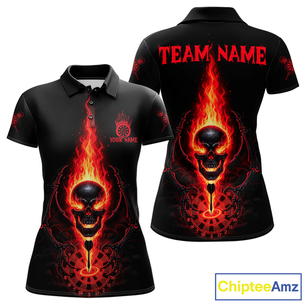 Skeleton Fire Flame Dartboard Custom Women Polo Dart Shirt Red Skull Dart Jerseys NYN1769