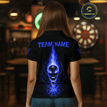 Load image into Gallery viewer, Skeleton Fire Flame Dartboard Custom Women Polo Dart Shirt Blue Skull Dart Jerseys NYN1771