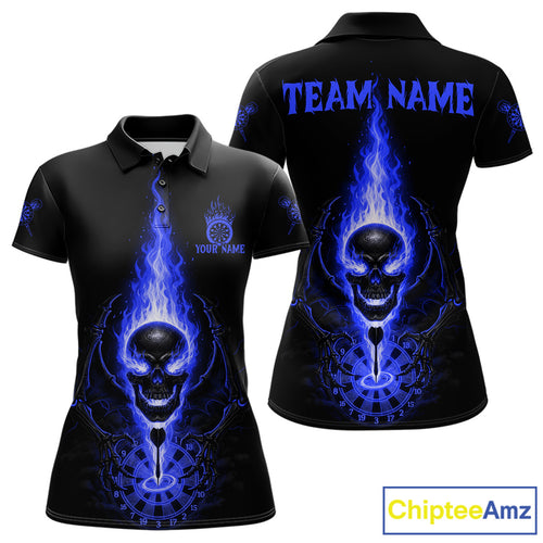 Skeleton Fire Flame Dartboard Custom Women Polo Dart Shirt Blue Skull Dart Jerseys NYN1771