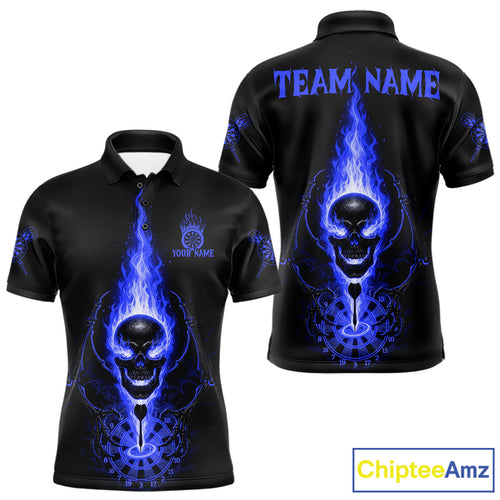 Skeleton Fire Flame Dartboard Custom Mens Polo Dart Shirt Blue Skull Dart Jerseys NYN1771