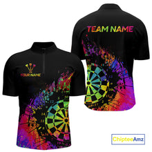 Load image into Gallery viewer, Colorful Splatter Dartboard Grunge Dart Quarter-Zip Shirts For Men Custom Name For Darters NYN2281