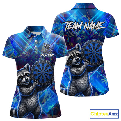 Funny raccoon graffiti dart shirt custom blue dart polo apparel for women