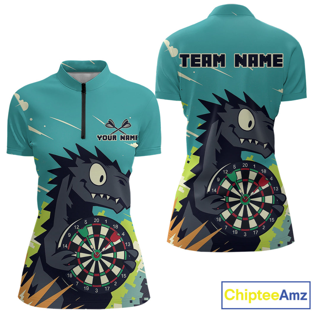 Custom Multicolor Dragon Dartboard Funny Dart 1/4-Zip Shirt For Women Dart Tournament Jerseys NYN1522