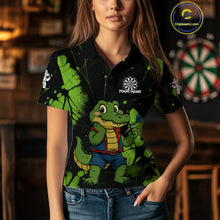 Load image into Gallery viewer, Custom Green Crocodile Funny Dart Polo Shirt For Women Splatter Dart Team Jerseys NYN1527