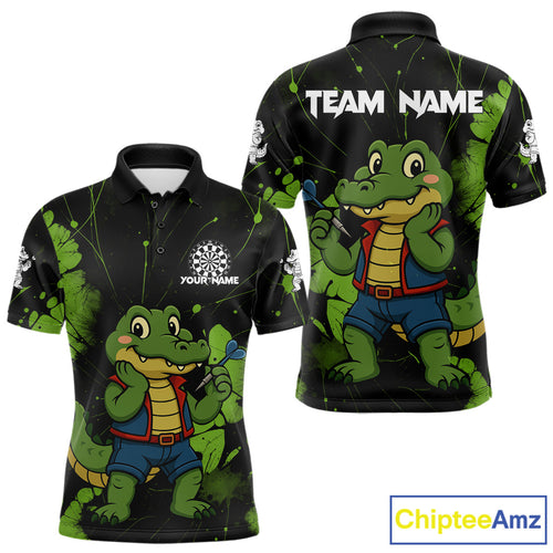 Custom Green Crocodile Funny Dart Polo Shirt For Men Splatter Dart Team Jerseys NYN1527