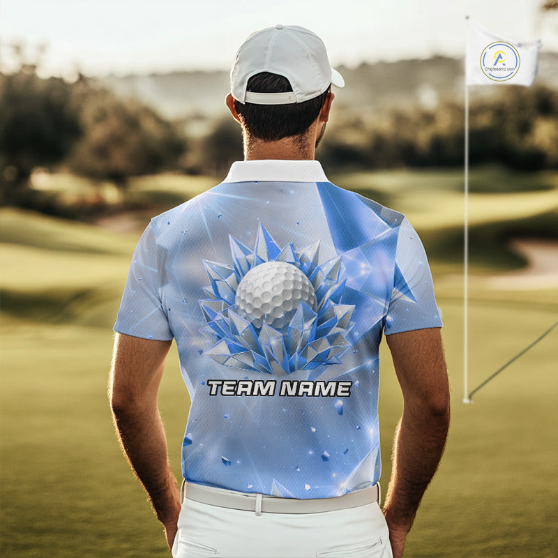 Mens Golf Polo Shirt Custom Blue-Diamond Crystal Golf Ball Custom Name Golf Shirts For Team NYN3156