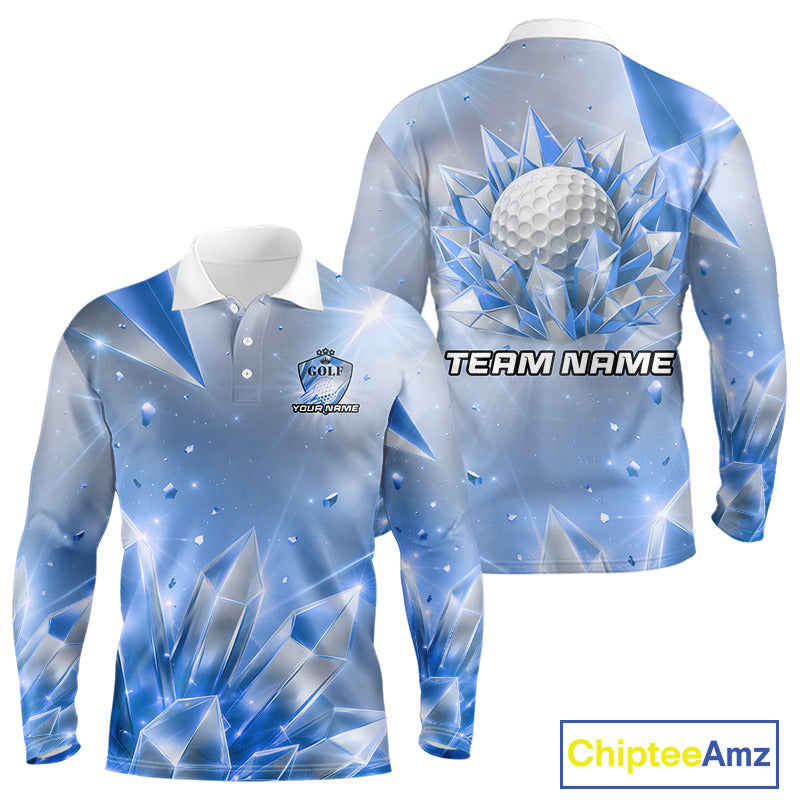 Mens Golf Polo Shirt Custom Blue-Diamond Crystal Golf Ball Custom Name Golf Shirts For Team NYN3156