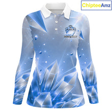 Load image into Gallery viewer, Women Golf Polo Shirt Custom Blue-Diamond Crystal Golf Ball Custom Name Golf Shirts For Team NYN3156