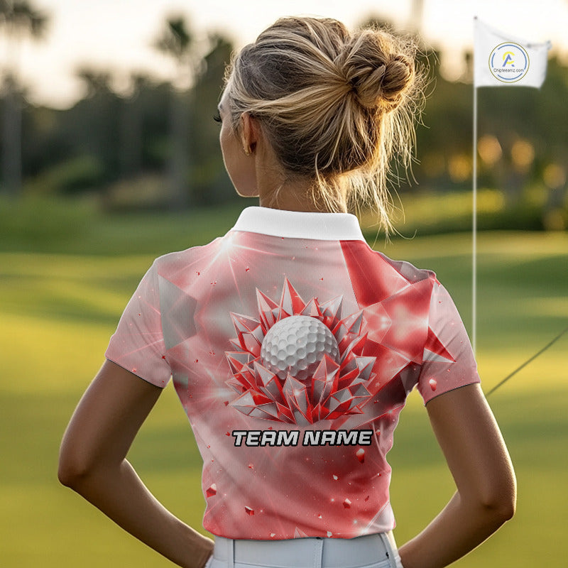 Women Golf Polo Shirt Custom Red-Diamond Crystal Golf Ball Custom Name Golf Shirts For Team NYN3157