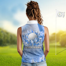 Load image into Gallery viewer, Women Golf Sleeveless Polo Shirt Custom Blue-Diamond Crystal Golf Ball Custom Name Golf Shirts For Team NYN3156