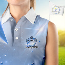 Load image into Gallery viewer, Women Golf Sleeveless Polo Shirt Custom Blue-Diamond Crystal Golf Ball Custom Name Golf Shirts For Team NYN3156