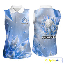 Load image into Gallery viewer, Women Golf Sleeveless Polo Shirt Custom Blue-Diamond Crystal Golf Ball Custom Name Golf Shirts For Team NYN3156